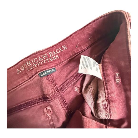 VTG American Eagle Women's SZ 8 MIDI SHORTS Denim Twill Burgundy Super Stretch - Picture 3 of 8